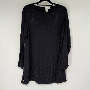 Noblu Tunic Top Womens S Black Floral Burnout Long Sleeve Pullover Stretch USA